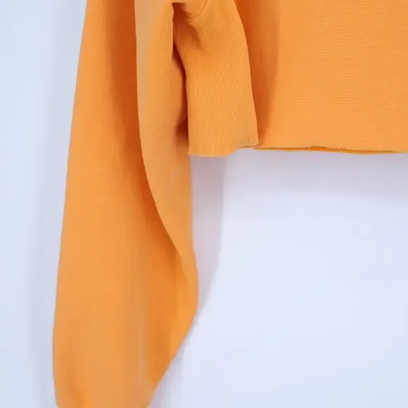 CHAMPION Reverse Weave Cropped Sweatshirt Orange Pullover Crew Neck Women's L - Picture 5 of 12